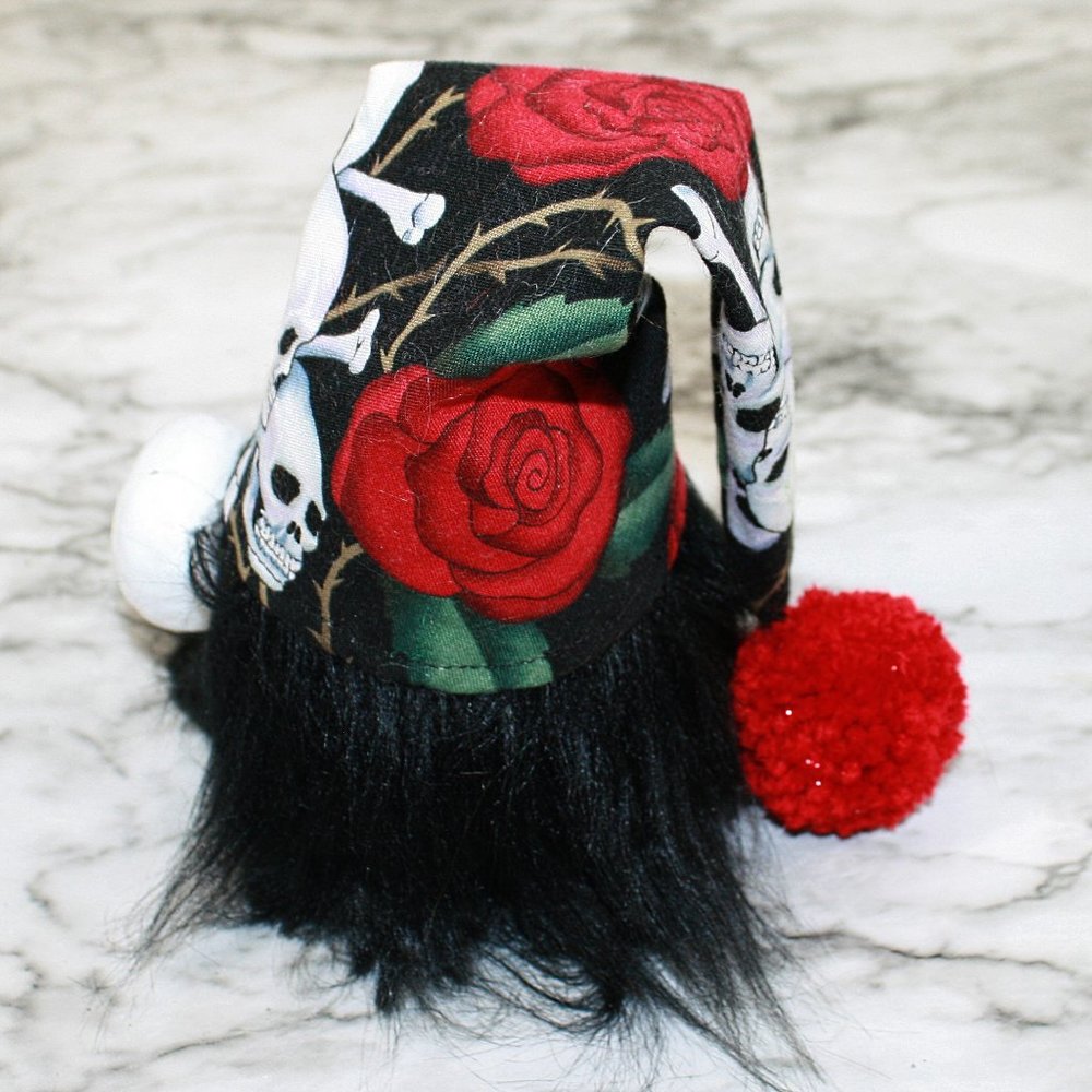 HAND CRAFTED Gnome Black Skulls and Roses Skeleton Air Freshener Cover Decor - Picture 2 of 7